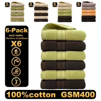 Шесть упаковок простых хлопковых полотенец для лица для взрослых, хлопковые, утолщенные, впитывающие воду, теплые и удобные, для дома, предметы первой необходимости, тканые полотенца 34*74CM