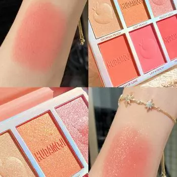 Шестицветный хайлайтер, румяна, тени для век, универсальная пластина, многофункциональная осветляющая лицо, блестящие жемчужные тени для век, студенческий доступный макияж