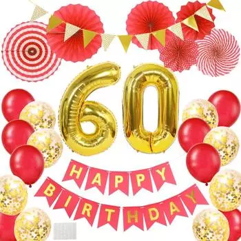 Шестидесятилетие, 60 лет, воздушный шар с цифрой, украшение на день рождения, большой воздушный шар, С ДНЕМ РОЖДЕНИЯ, красный и золотой воздушный шар с конфетти, бумага для взрослых