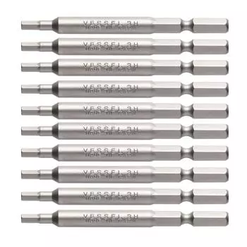 Шестигранная бита VESSEL с шестигранным углублением под болт для винтов Ширина под ключ 3 x 70 мм Набор из 10 штук Твердость H B34 ZP (Высокая твердость)