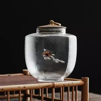 Шестигранная кованая стеклянная банка для хранения – герметичный контейнер для чая и специй с деревянной крышкой B 13x11cm