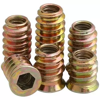 Шестигранная мебельная гайка: Внутренний/внешний зуб, потайной, крепление к цельной древесине, встроенный соединительный винт M6/M8/M10 Color Zinc Imperial 1/4-20*10