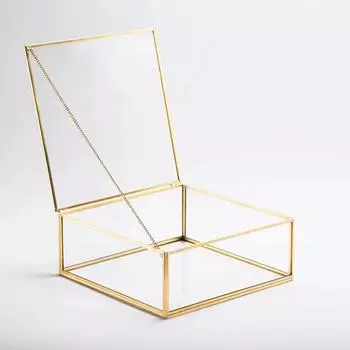 Шестигранная прозрачная стеклянная шкатулка для украшений, шкатулка для обручальных колец, геометрический прозрачный стеклянный органайзер для украшений, настольный контейнер