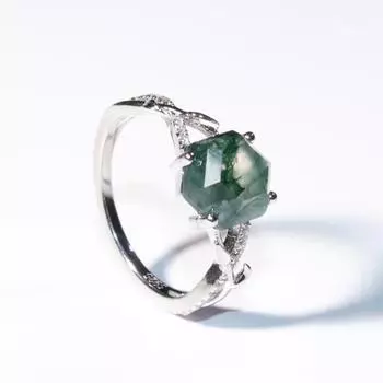 Шестигранные кольца крестообразное кольцо для женщины зеленое водяное травяное агатовое кольцо серебро 925 6 зелёный