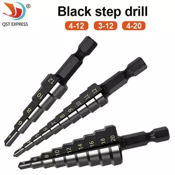 Шестигранный хвостовик, нитрид, черный, с прямой канавкой, ступенчатое сверло 3-12, 4-12, 4-20, набор инструментов для открывания отверстий для сверла в виде пагоды из высокоскоростной стали