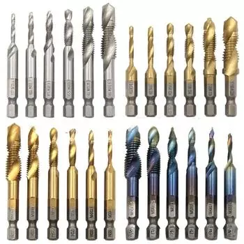 Шестигранный хвостовик с титановым покрытием HSS-винтовая резьба Метрические метчики Сверла для винтовых машин Составной метчик M3 M4 M5 M6 M8 M10 Ручной инструмент 55mm Short style