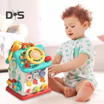 Шестигранный игровой домик для малышей со светодиодной подсветкой, многофункциональный кубик для развития сенсорных навыков у детей, обучающий дошкольный игровой домик разноцветный