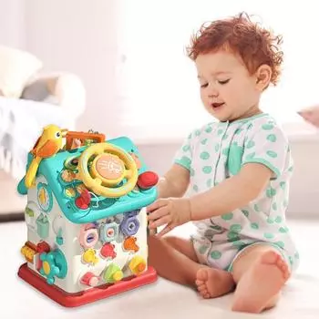 Шестигранный игровой домик для малышей со светодиодной подсветкой, мелкая моторика, многофункциональный детский сенсорный куб, обучающий дошкольный образовательный кубик разноцветный