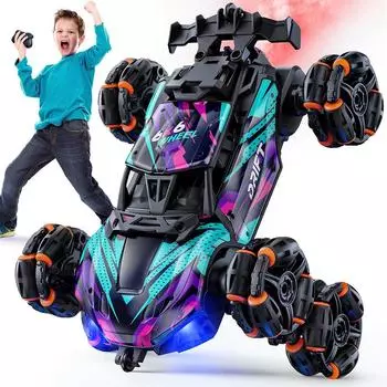 Шестиколесный радиоуправляемый трюковой автомобиль с двусторонним вождением, переворотами на 360° и вращением для детей