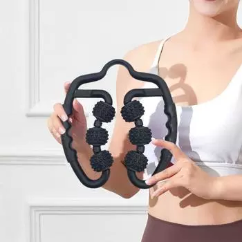 Шестиколесный роликовый массажер для рук, ног, предплечий, икр, снятие боли в мышцах, глубокая релаксация тканей, физиотерапевтический массаж, роликовое колесо чёрный