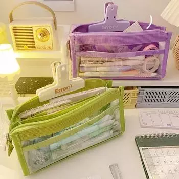 Шестислойный пенал большой емкости для канцелярских принадлежностей, высококачественный прозрачный ПВХ-мешок для хранения канцелярских принадлежностей 1 PCS фиолетовый