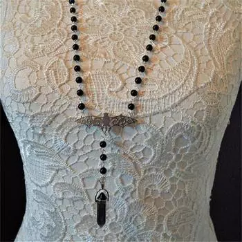 Шестиугольная колонна, полая подвеска в виде летучей мыши, черное колье из бисера, готическое элегантное ювелирное ожерелье, вечерние аксессуары для шеи для женщин чёрный