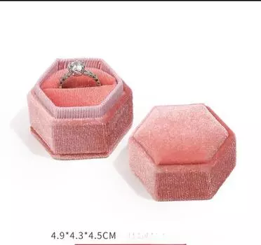 Шестиугольная шкатулка для украшений, бархатный чехол для мира, шкатулка для колец и ожерелий, упаковка для ювелирных изделий в качестве предложения, подарочная коробка 4.9*4.3*4.5cm розовый