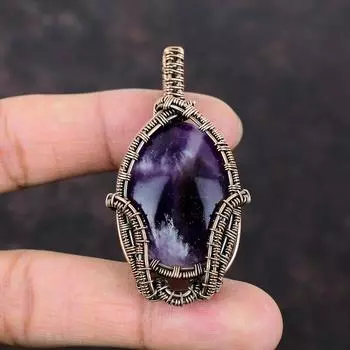 Шеврон Аметист Кулон Медная проволока Обернутый Кулон Дизайнерский Кулон Ручной Работы Медные Ювелирные Изделия Уникальный Подвеска Для Подарка Ювелирные Изделия Из Настоящих Драгоценных Камней