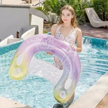 Шезлонг для бассейна с двойными подстаканниками Надувной поплавок для отдыха у бассейна Сиденье на воздушной подушке Стул для бассейна Поплавки для летних водных развлечений фиолетовый