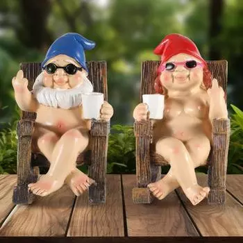 Шезлонг Обнаженный гном Фигурка Средний палец Мужчины Женщины Статуя Скульптура Домашний офис Рабочий стол Mens
