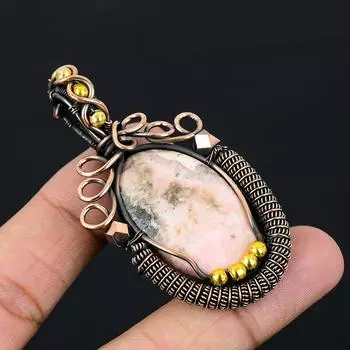 Щедрый драгоценный камень родохрозит Чистая медная проволока, обернутая ювелирными изделиями ручной работы 2.76 Inches розовый