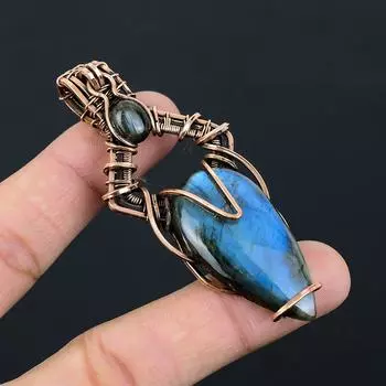 Щедрый лабрадорит драгоценный камень чистая медная проволока обернутая ювелирные изделия ручной работы кулон 3.15 Inches синий