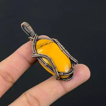 Щедрый мукаитовый драгоценный камень Чистая медная проволока, обернутая ювелирными изделиями ручной работы 2.56 Inches жёлтый