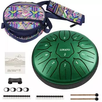 Щелевой барабан Tongue Drum 11 нот 6 дюймов с сумкой для хранения Музыкальный инструмент Ударный инструмент Йога Медитация Дзен Молитва Ноты включены (Гре