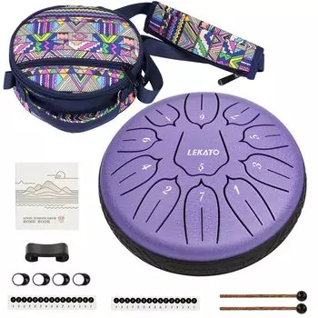 Щелевой барабан Tongue Drum 11 нот 6 дюймов с сумкой для хранения Музыкальный инструмент Ударный инструмент Йога Медитация Дзен Молитва Ноты включены фиолетовый