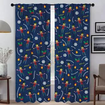 Щелкунчик Домашний интерьер Шторы для гостиной Затемняющие шторы для комнаты 2 Панельные жалюзи Оттенки Хэллоуин Украшение Раздел W60xH90cmx2pcs-CL