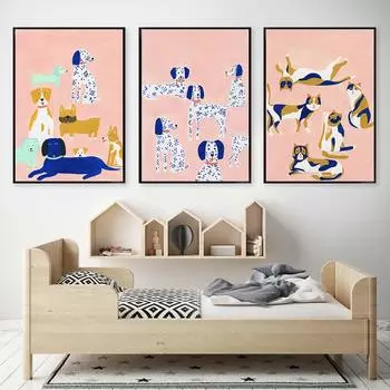 Щенячья вечеринка французский бульдог пятнистая собака печать плакат ситцевый кот холст картина детская комната настенное искусство картины домашний декор 21x30cm No Framed