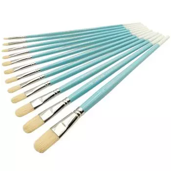 Щетина Фундук Кисти с круглой головкой Кисть для утиного языка Набор из 12 шт. Жесткие художественные кисти для волос для масла Гуашь Акварель Акриловая живопись 12 Pcs Set синий
