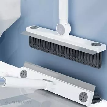 Щетка 2 в 1 с длинной ручкой и V-образным вырезом, бытовой инструмент для уборки, щетка для чистки щелей в ванной, силиконовый скребок для мытья посуды белый