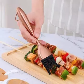 Щетка для барбекю из нержавеющей стали с ручкой с титановым покрытием, съемная щетка для силиконового масла, подвесная щетка для барбекю из нержавеющей стали One Size розового золота