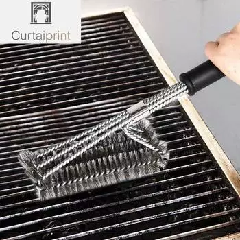 Щетка для барбекю из нержавеющей стали с проволочной щетиной, антипригарные щетки для чистки с ручкой, удаление пятен, аксессуары для барбекю