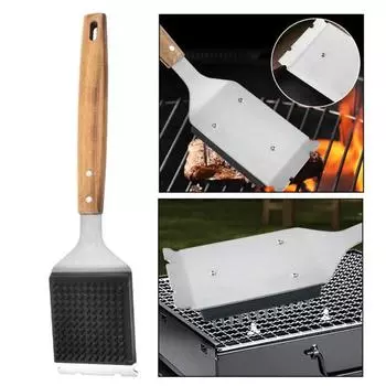 Щетка для барбекю с деревянной ручкой, стальная проволока, щетка для гриля, устойчивая к высоким температурам чистящая щетка для уличного гриля