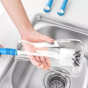 Щетка для бутылок с длинной ручкой, мягкая гибкая щетина, устойчивая к царапинам, многофункциональная щетка для очистки чашек, щетка для чистки стеклянных бутылок синий