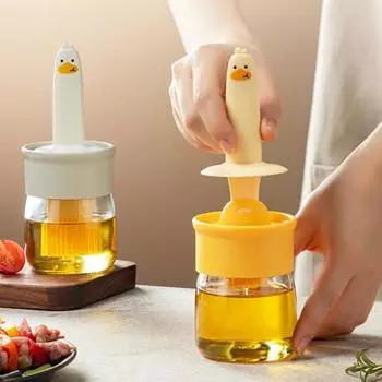 Щетка для бутылок с маслом 2 в 1, силиконовая термостойкая щетка с прозрачным многоразовым контейнером для масла, соевого соуса оранжевый