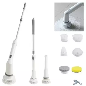 Щетка для бытовой чистки 8 в 1, 2 шестерни, беспроводная скребок для отжима, зарядка через USB, ручная щетка для чистки для ванной комнаты, ванны, настенная плитка, пол, кухня белый