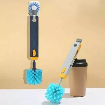 Щетка для чашек 4-в-1 Щетка для чистки чашек Прочная, легко очищаемая, многофункциональная очиститель зазоров в бутылках для кухни серый