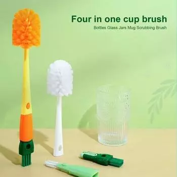 Щетка для чашек Длинная ручка Удобная ручка Отверстие для подвешивания Гибкая мягкая щетина Чистящая щетка 4-в-1 Нескользящие бутылки Стеклянные банки Щетка для очистки кружки белый