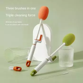Щетка для чашек Удлиненная чашка для мытья Щетка для детских бутылочек Щетка «четыре в одном» для очистки Многофункциональная щетка для очистки канавок и зазоров Щетка для промывки изоляционной чашки Head (Green * 2)