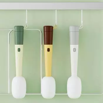 Щетка для чашки 3-в-1 Многофункциональная губчатая щетка с длинной ручкой Щетка для чистки бутылок с водой для домашней кухни серый