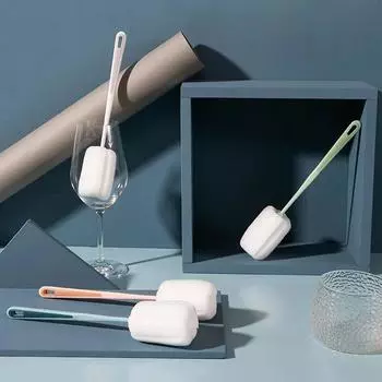 Щетка для чашки Чистка чашки с длинной ручкой Щетка для бутылки с молоком Без мертвого угла Удаление пятен от чая Губка Маленькая щетка синий
