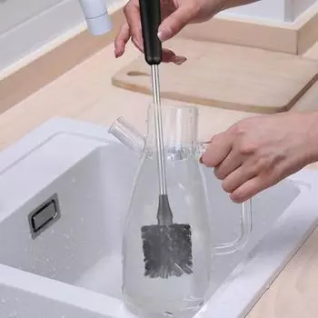 Щетка для чашки с длинной ручкой, пищевая мягкая щетина, ручка из нержавеющей стали, средство для чистки детских бутылочек, кухонный скраб, щетка для чистки чёрный