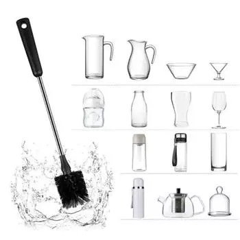 Щетка для чашки с длинной ручкой, пищевая мягкая щетина, ручка из нержавеющей стали, средство для чистки детских бутылочек, кухонный скраб, щетка для чистки чёрный