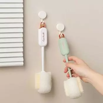 Щетка для чашки с длинной ручкой, подвесное отверстие, губка для удаления пятен, кухонная щетка для чистки бутылок и чашек, бытовые принадлежности белый
