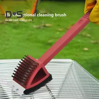 Щетка для чистки 3-в-1, щетка для чистки гриля, губка, лопата для жирной грязи с подвесным отверстием, кухонная щетка с длинной ручкой, инструмент для барбекю чёрный