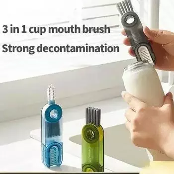 Щетка для чистки 3 в 1, вращающаяся щетка для чистки чашек, многофункциональные щетки для чистки бутылок, кухонные аксессуары, очиститель зазоров зелёный