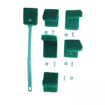 Щетка для чистки аквариума с длинной ручкой, двухсторонняя губка для аквариума, скребок для водорослей с отверстиями для подвешивания зелёный