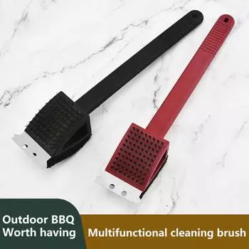 Щетка для чистки барбекю, губка из медной проволоки, лопатка для чистки духовки, гриля для барбекю, длинная ручка, 3 в 1, угловая щетка из медной проволоки, инструмент для барбекю чёрный