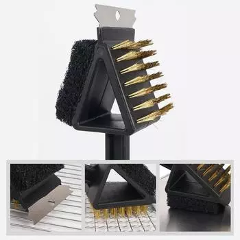 Щетка для чистки барбекю, медная проволочная губка, лопатка для чистки гриля и духовки, длинная ручка, 3 в 1, угловая медная проволочная щетка, инструменты для барбекю