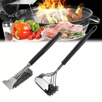 Щетка для чистки барбекю с длинной ручкой, проволока из нержавеющей стали, термостойкая щетка для гриля для гриля на открытом воздухе, аксессуары для гриля A