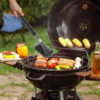 Щетка для чистки барбекю с длинной ручкой, проволока из нержавеющей стали, термостойкая щетка для гриля для гриля на открытом воздухе, аксессуары для гриля A